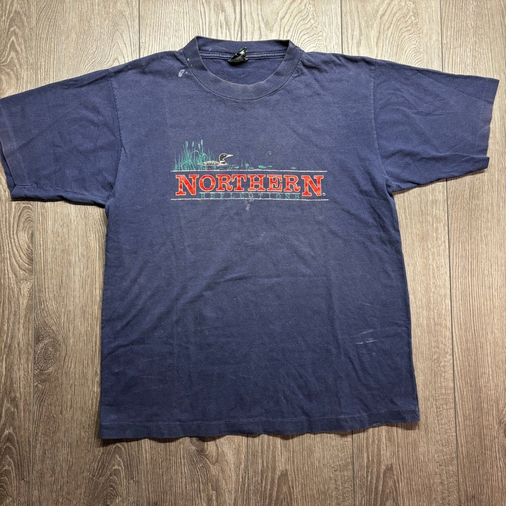 Vintage Northern Reflections Loon Graphic T-Shirt Navy Blue Mens XL Nature Tee